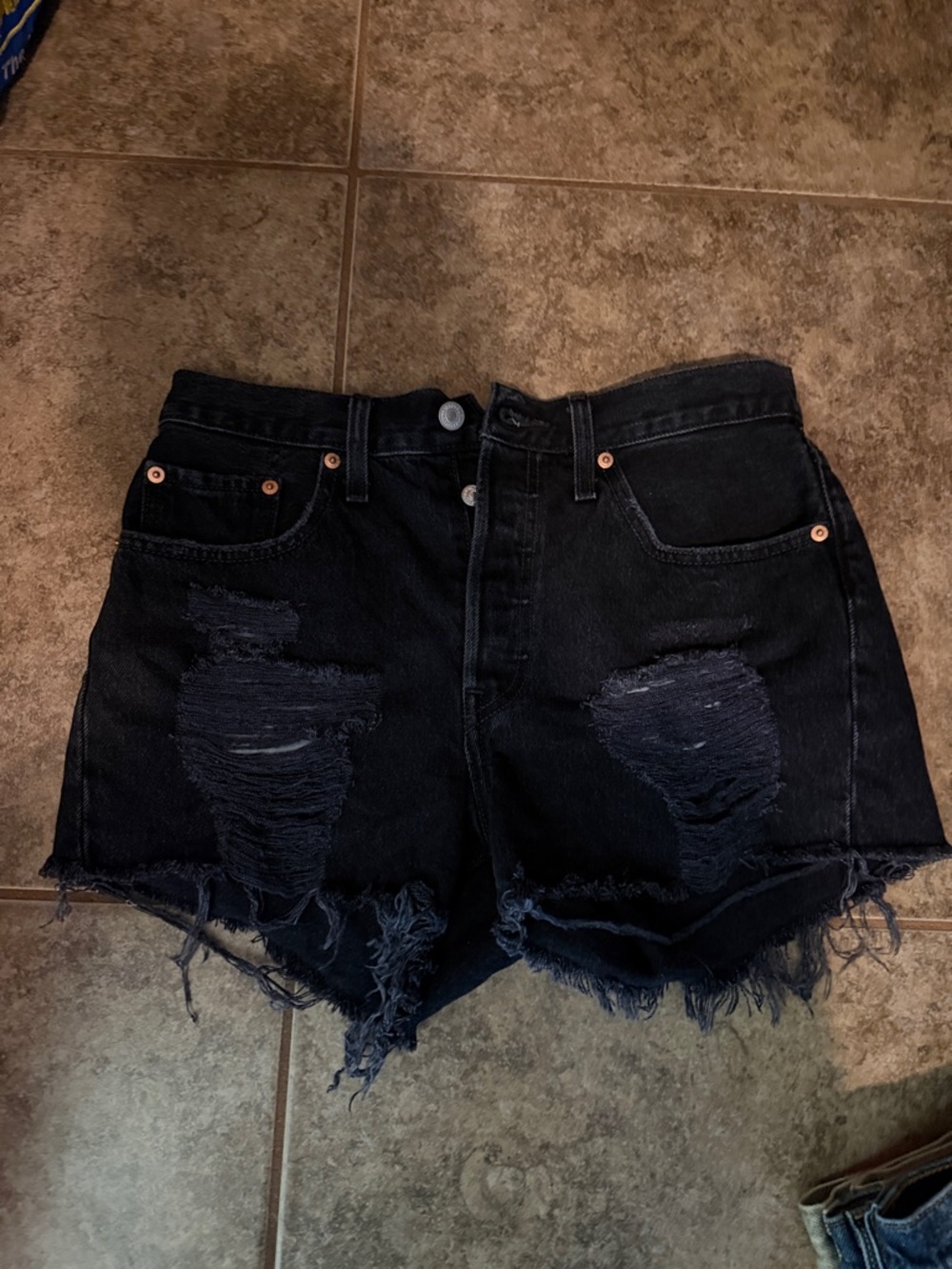 Levi's Black 501 Distressed High-Rise Denim Shorts